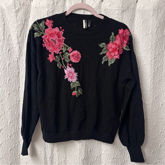 Topshop Black Knit Sweater with Floral Embroidery - Picture 2 of 8
